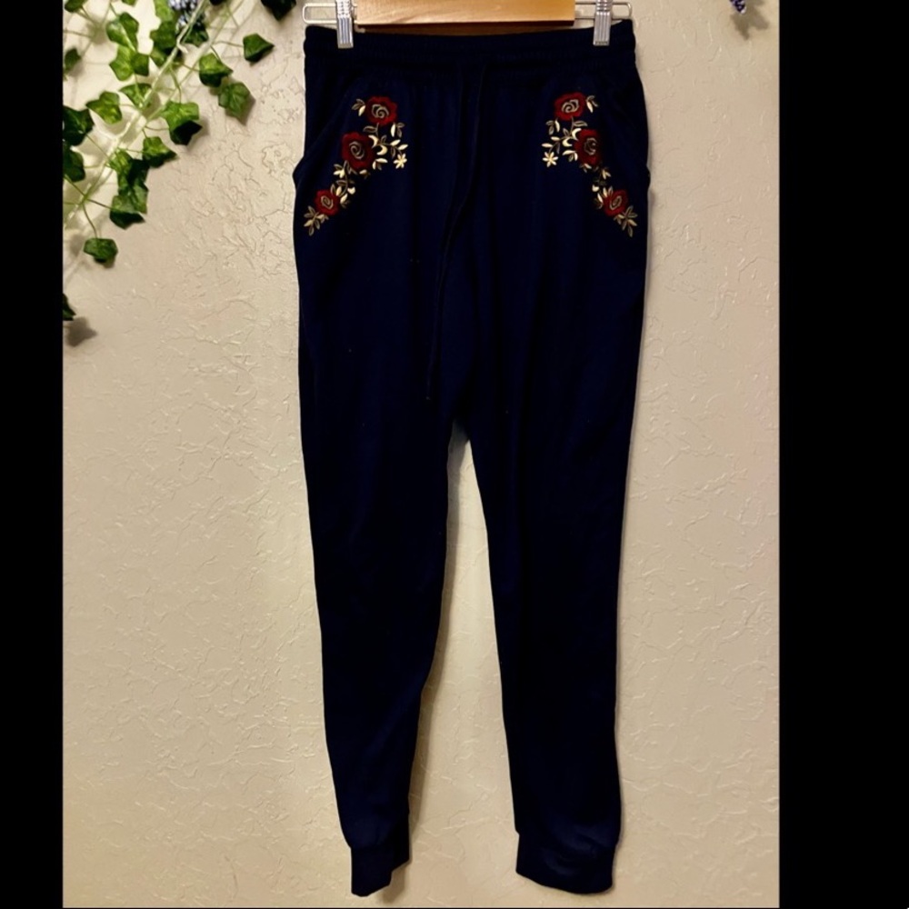 Navy Embroidered Joggers
